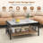 2-Tier Rectangular Coffee Table with Rock Slab Tabletop Open Shelf for Living Room