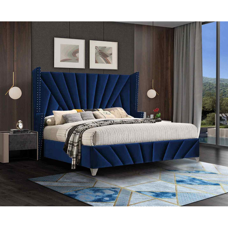 Upholstered Velvet Bed, Single (3'), Blue