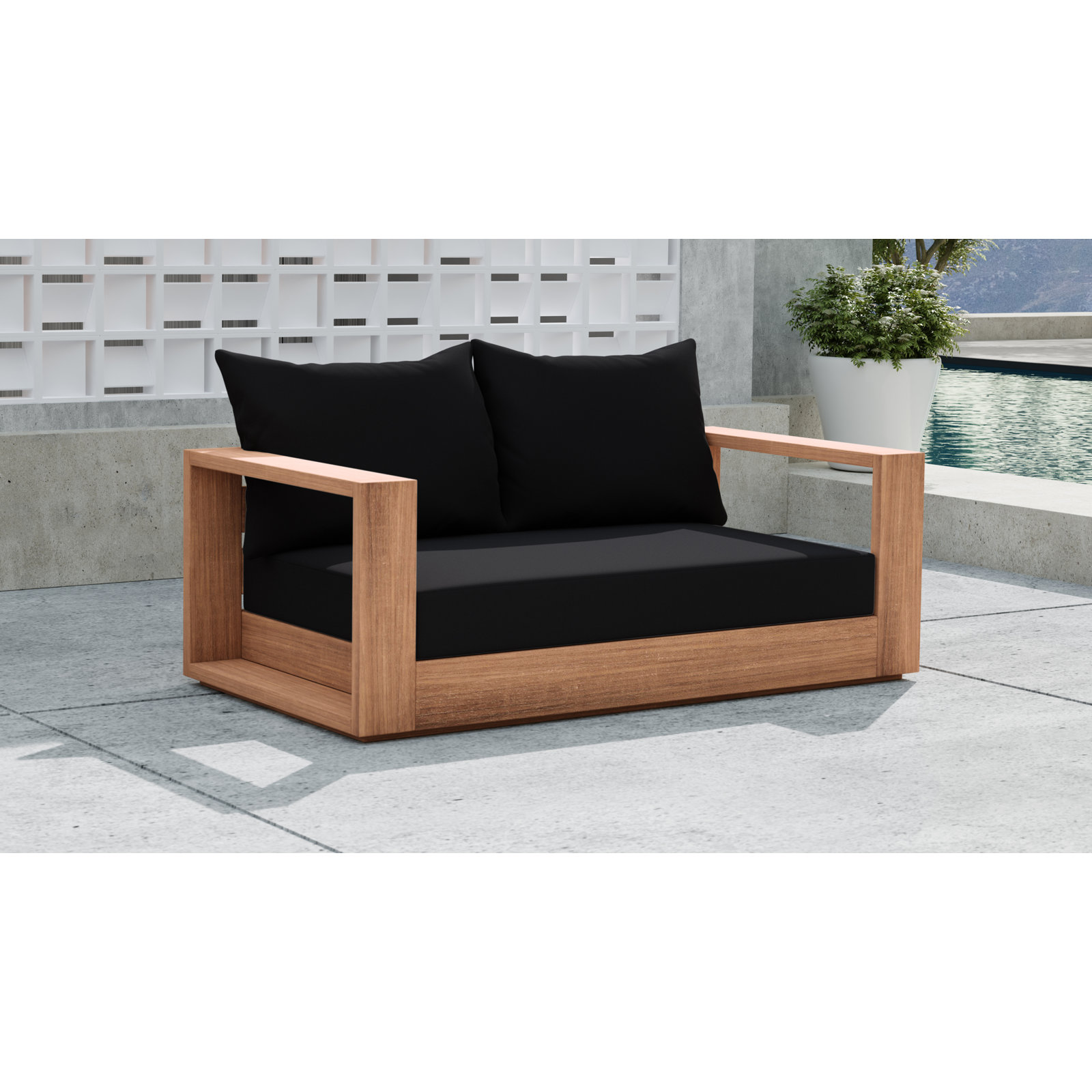 Tulum 63" Teak Patio Loveseat, Black