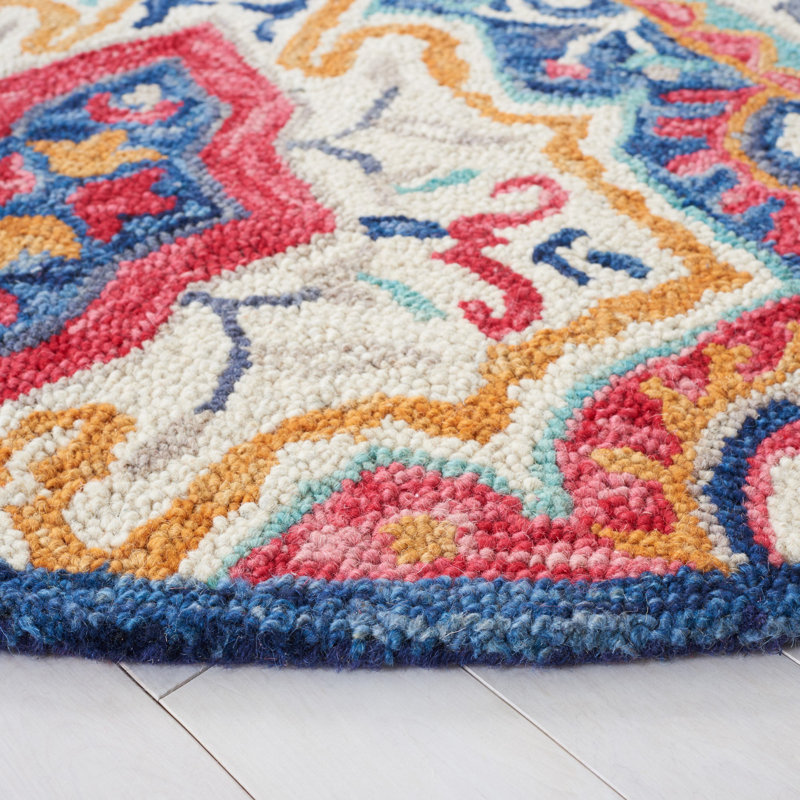 Farnam Hand Tufted Wool/Cotton Southwestern Rug in Blue/Rust, Round 7'