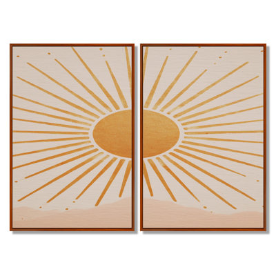 «Mid Century Yellow Sun Print - Minimalisme, art sur toile, art mural minimaliste jaune 2 pièces