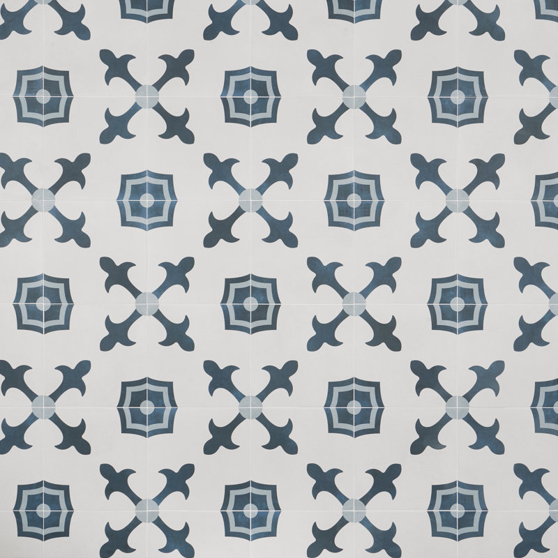Plumeria Blue and White Square 9 in. x 9 in. Matte Porcelain Floor and Wall Tile (10.65 sq. ft./ Case)