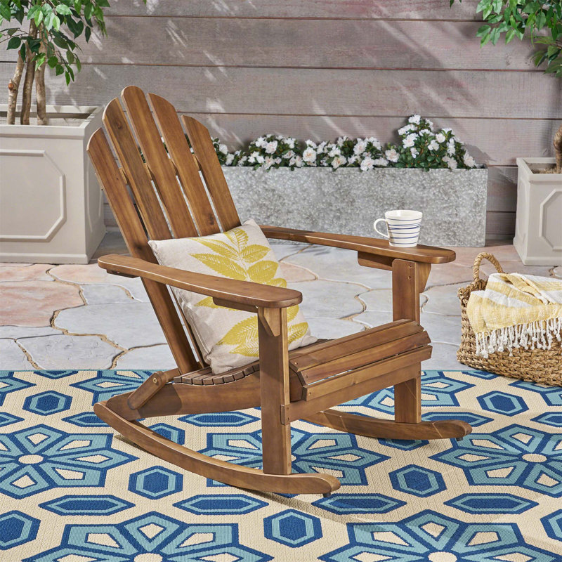 Chaise berçante en bois massif Mobley, Brun foncé