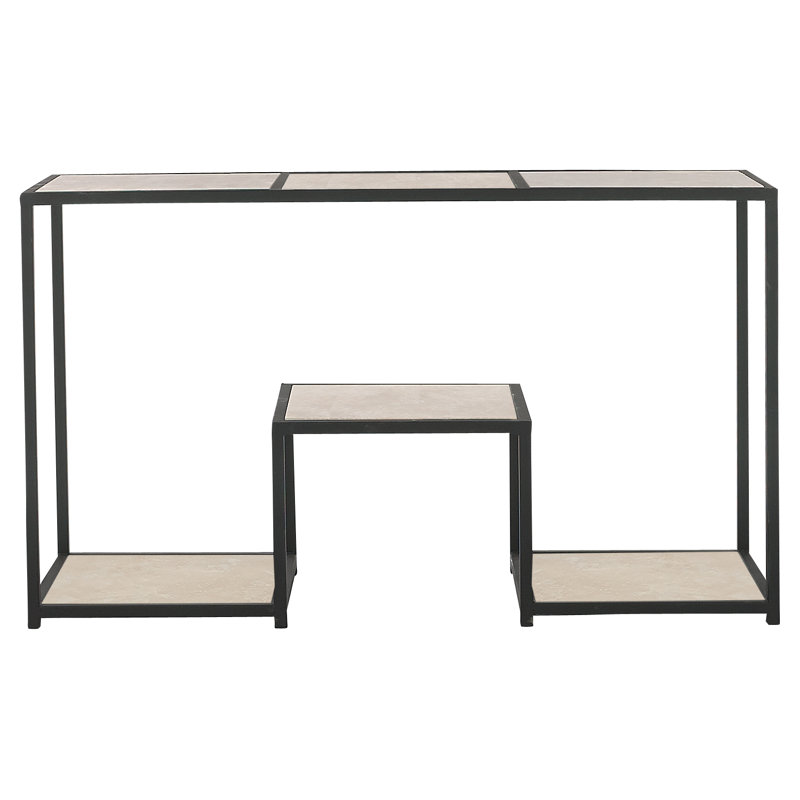 San Francisco 58" Console Table, Lite Travertine/Flat Black, 36" H x 58" W x 15" D