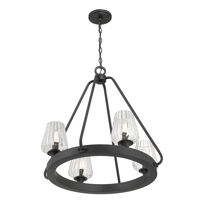 Lustre en roue de chariot à 8 lumières Norborne, Noir mat