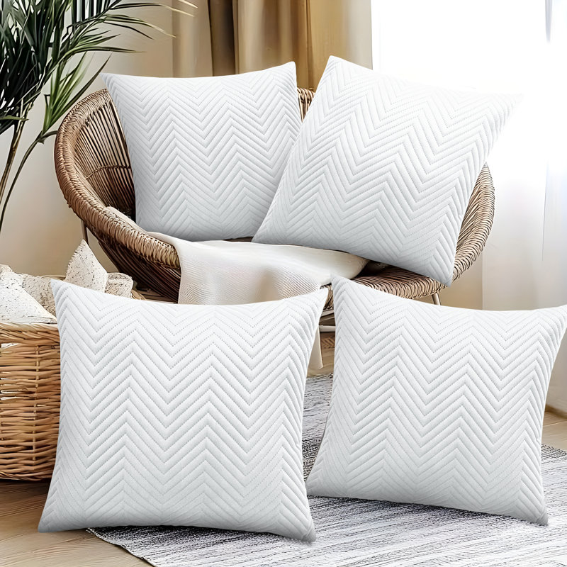 Embossed Quilted Pattern Velvet Cushion Cover (Set of 4), White