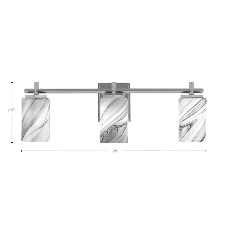 Mariko 2 Light Bath Bar Shown In  With 4" Onyx Swirl Glass, 8.5" H x 25" W x 6.25" D, 3 Lights, Graphite