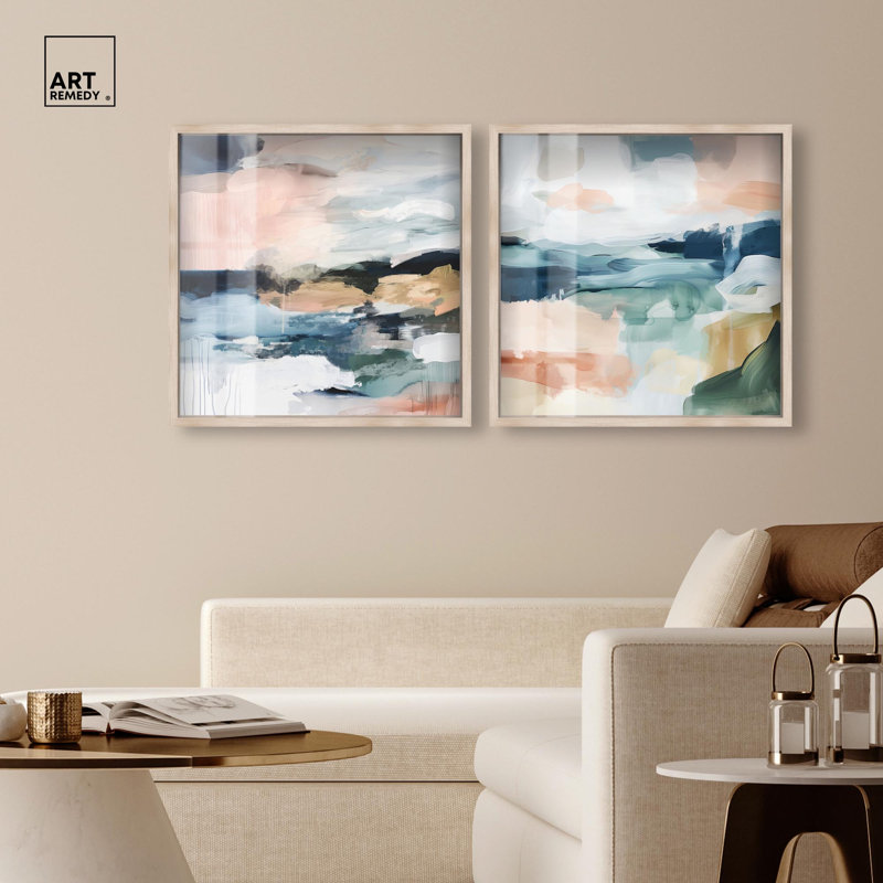 Ensemble d'art mural abstrait abstrait Tranquil Abstract, H 25 po x l 25 po, Cadre blond