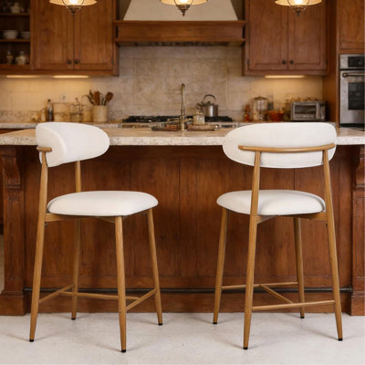 Ensemble de 2 tabourets de bar à hauteur de comptoir, tabourets de bar rembourrés avec pieds en métal pour îlot de cuisine
