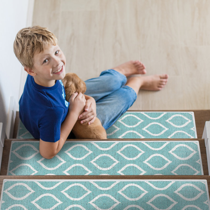 Tapis de marche intérieur antidérapant 9 po x 28 po Drop Design, Sarcelle clair