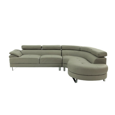 Canapé modulaire en L en cuir synthétique avec appuis-tête rabattables, gris clair