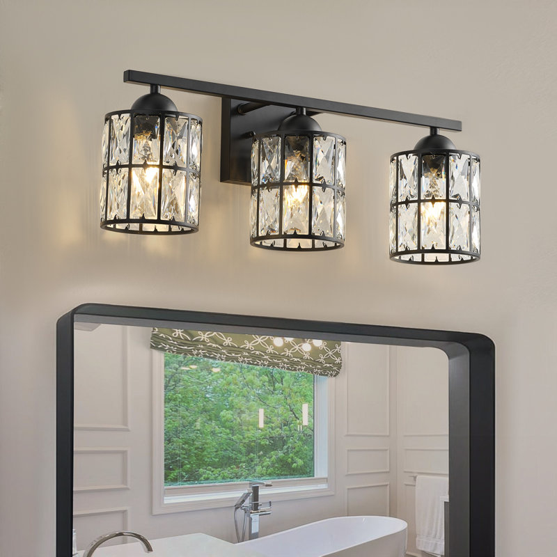 3-lamp matte black adjustable iron crystal Vanity Light