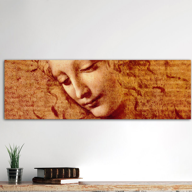 « féminin head » par leonardo da vinci, reproduction d’art sur toile, H 12 po x l 36 po x P 1,5 po, Toile tendue