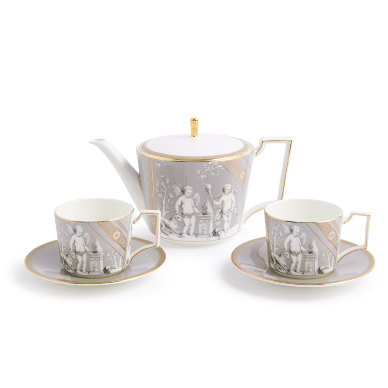 Renaissance China Teapot Set Teapot, Gray/Gold