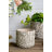 S/2 Gray Sand and Cement Planters with Etched Green Floral Motif, L:D6.7x6.3" S:D5.5x5"