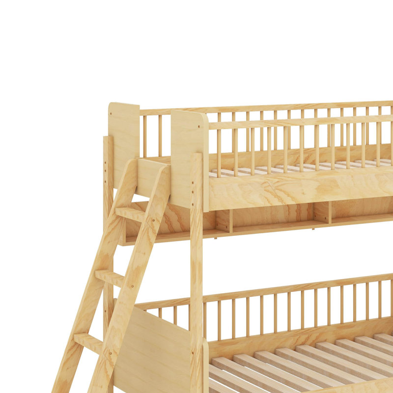 Twin Size Bunk Bed With Shelves,Ladder Can Be Changed Left Or Right, Natural