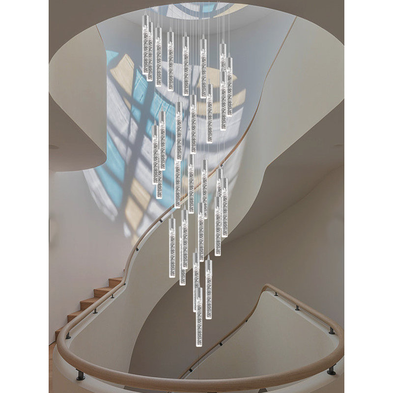 Addiley 12ft Large Dimmable Chandelier High Ceilings 28 Lights Crystal Bubble Column Chandeliers Lighting, Silver