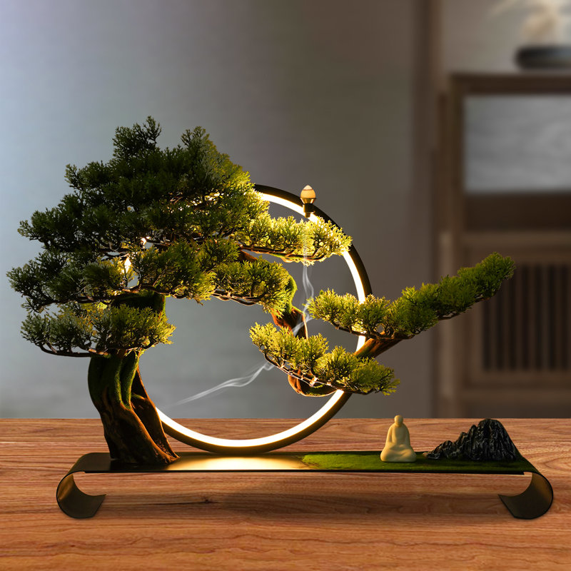 Artificial Realistic Simulation Tree Bonsai With LED Lamp Ring