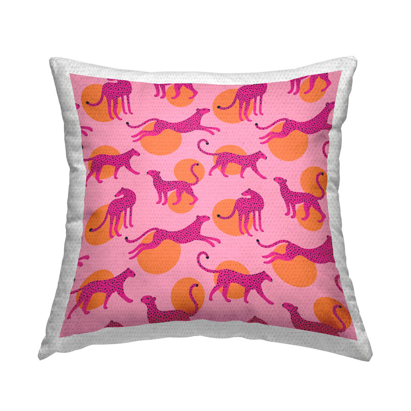 Coussin d'extérieur rose à imprimé léopard sur pois orange par Lisa Perry White