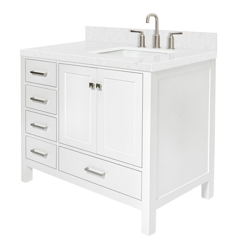  Meuble-lavabo simple 42,25 po avec plateau, Blanc, Right, Rectangular
