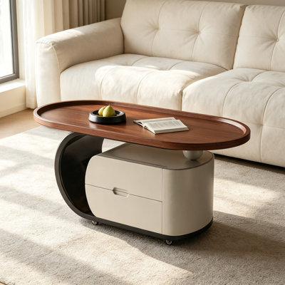 Movable Minimal Coffee Table Drawer Wide Tabletop