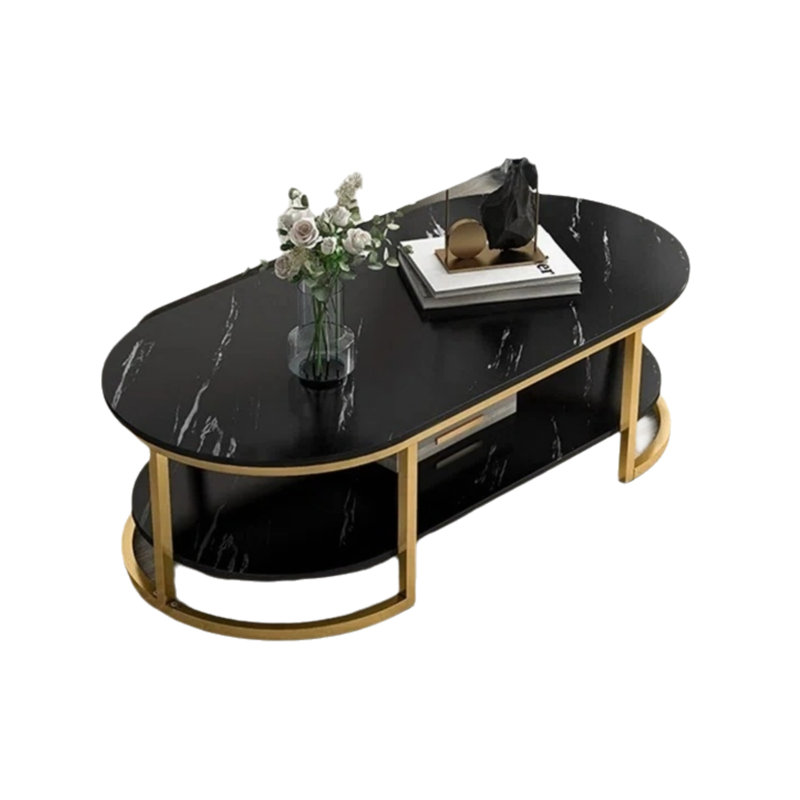Table basse noire avec bordure dorée, Noir