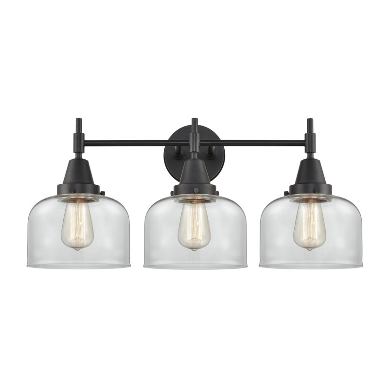 Éclairage pour meuble-lavabo à 3 lumières à intensité variable Gayle, Ampoule DEL rétro 4 watts, Noir mat, Transparent