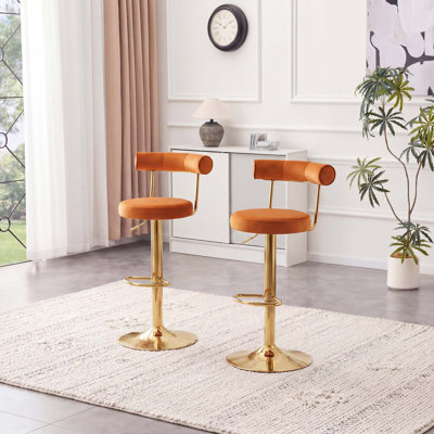 Chaise de bar réglable en velours doux avec base dorée électroplaquée