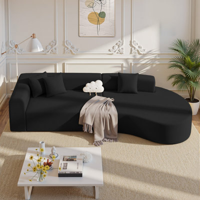 Canapé incurvé de style moderne, canapé rembourré en velours côtelé avec 3 coussins, canapé modulaire courbé surdimensionné et élégant pour le salon
