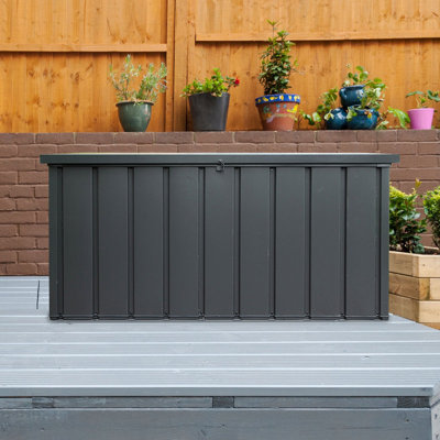 120 Gallons Outdoor and Indoor Metal Storage Deck Box by Domi Louvered