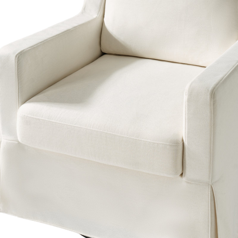 Lillie 30" W Farmhouse Slipcovered Down-blend Swivel Rocking Chair with Pillow Back, Ivory