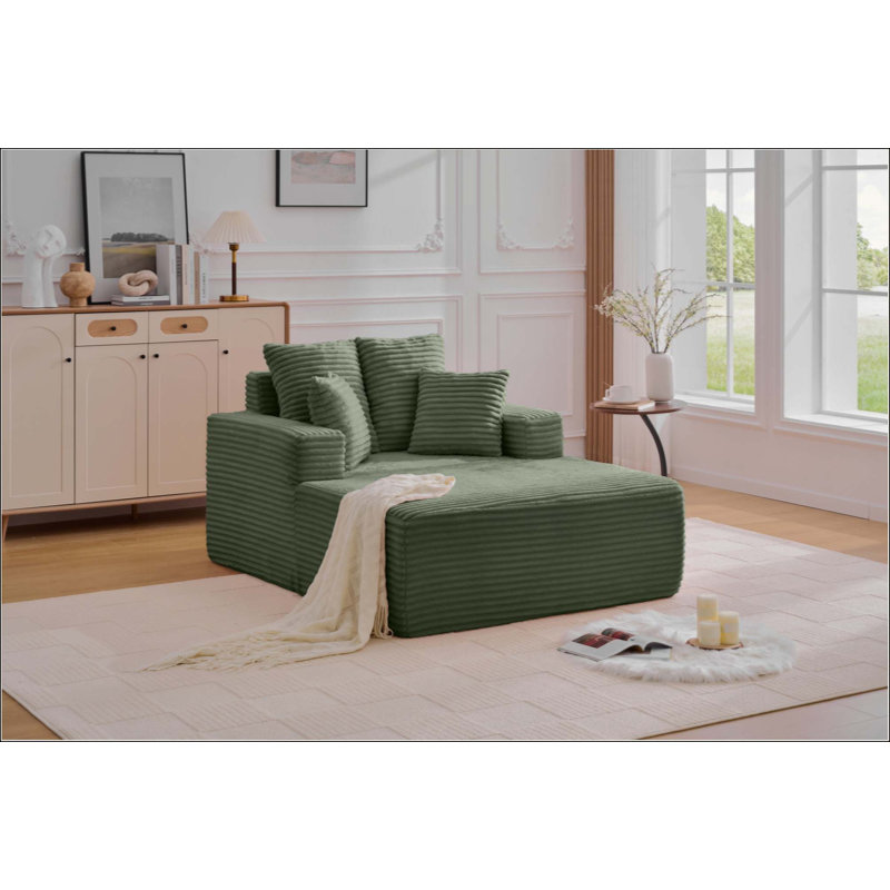 Chaise longue surdimensionnée intérieure, canapé-lit rembourré moderne en velours côtelé à assise profonde avec coussins décoratifs et accoudoirs, canapé-lit pour salon, appartement de chambre à coucher