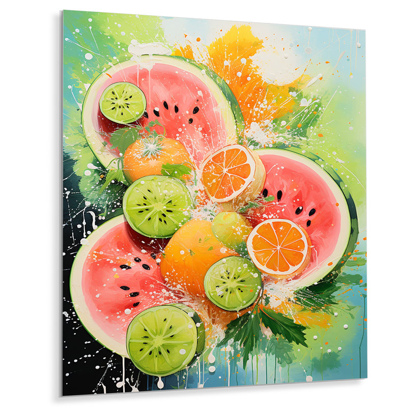 «Summertime Watermelon Fruit 1 - Fruits», art mural en métal, H 20 po x l 12 po x P 1 po