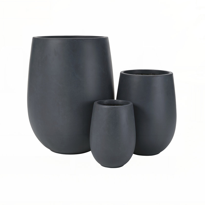 Lightweight Round MGO Outdoor Planter Set-3 Sizes, Durable Flower Pots with Drainage for Indoor and Outdoor Use, Black