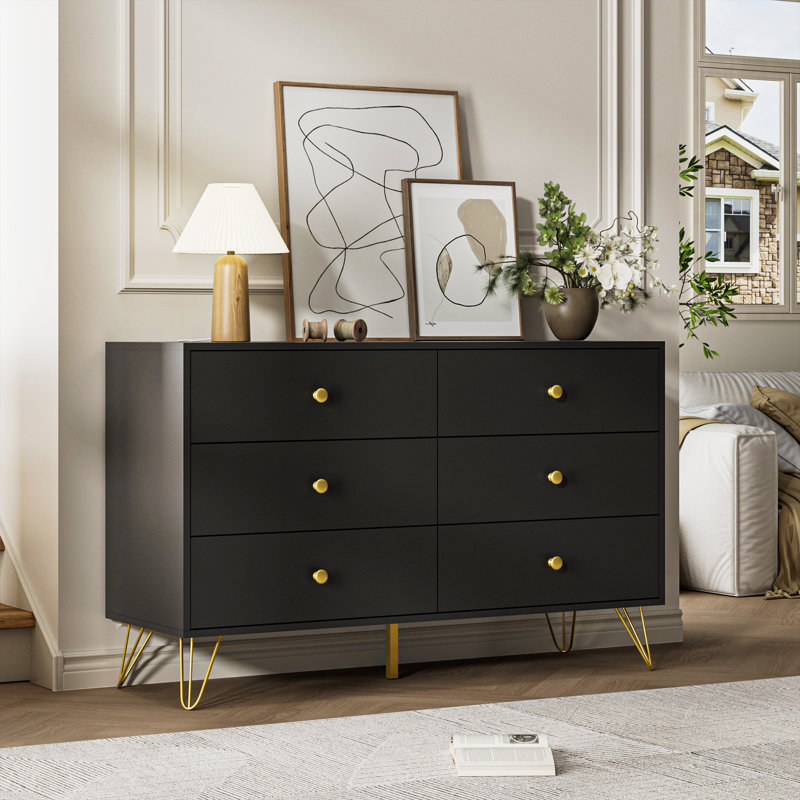 Ziyah Manufacturer Wood 6-Drawer Dresser for living Room, Bedroom Dresser, Black