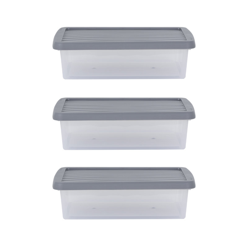 Wham 8L Box & Lid Pack of 3 Clear/Cool Grey