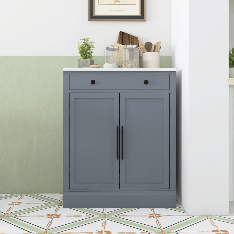 Garde-manger autoportant moderne avec tiroir et tablettes réglables, Gris