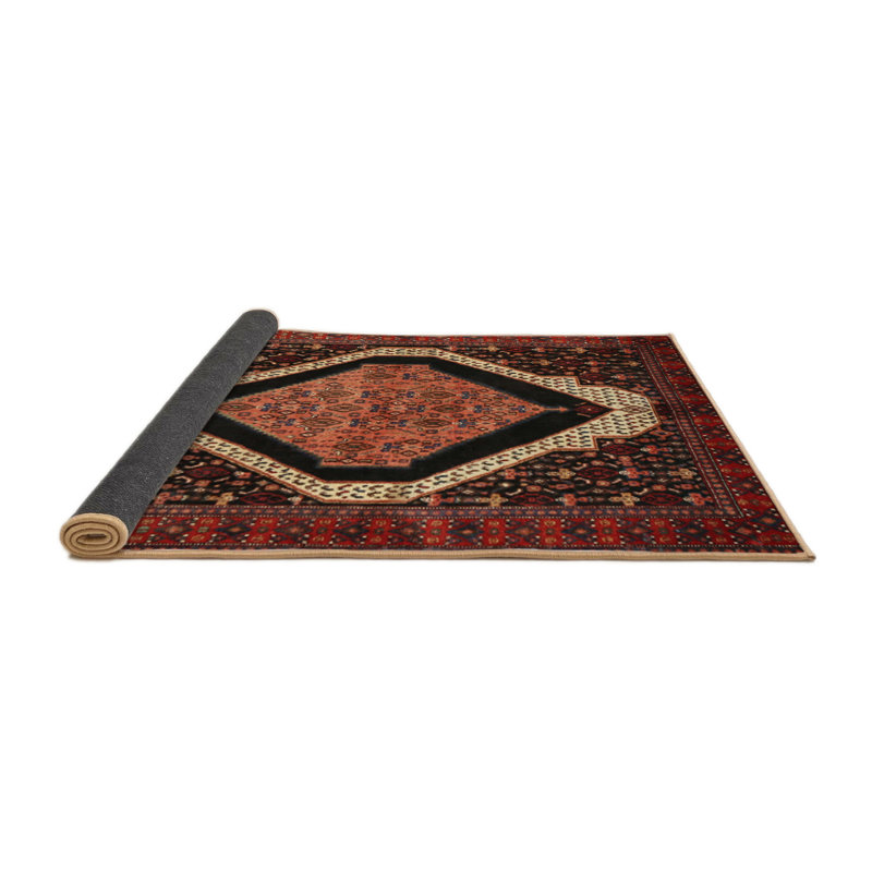 Tapis noir/ivoire/rouge traditionnel Oyama, Rond 5 pi