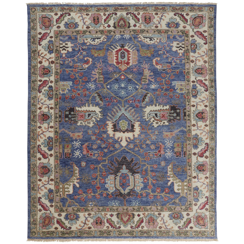 Beall Wool Oriental Area Rug in Blue, Rectangle 5'6" x 8'6"