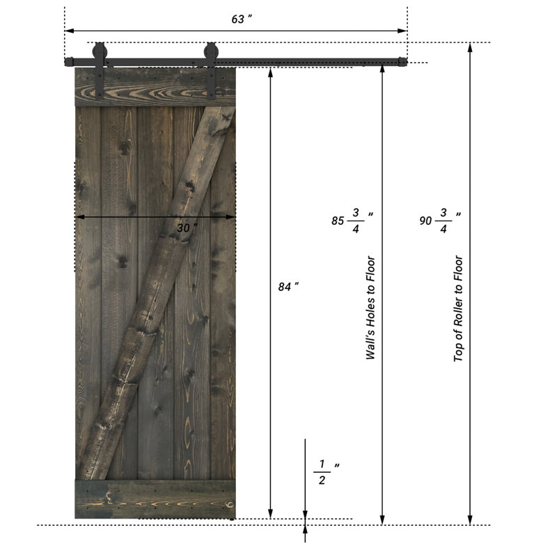 Porte de grange coulissante à panneaux en bois Z Series avec trousse de quincaillerie d'installation (DIY) 1 1, 30 po x 84 po