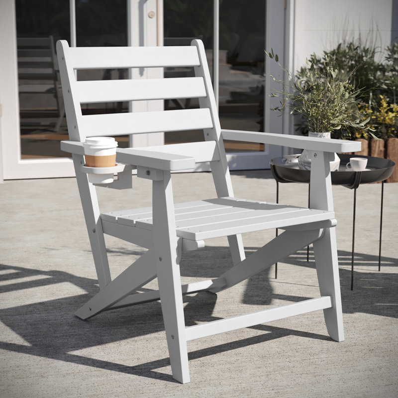 All-Weather Commercial Adirondack Dining Chair with Fold Out Cupholder, White