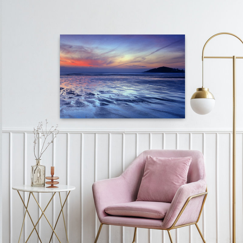 Paysage marin au crépuscule, Bantham Beach, South Devon, Devon, Angleterre, art contemporain, H 24 po x l 36 po