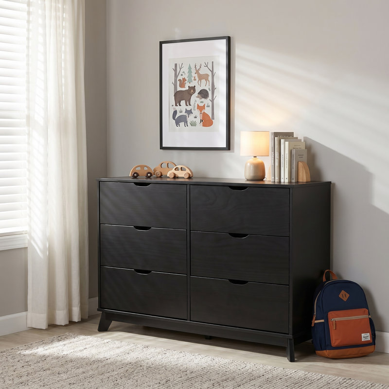 Marialana 6-Drawer Solid Wood Double Dresser , Black