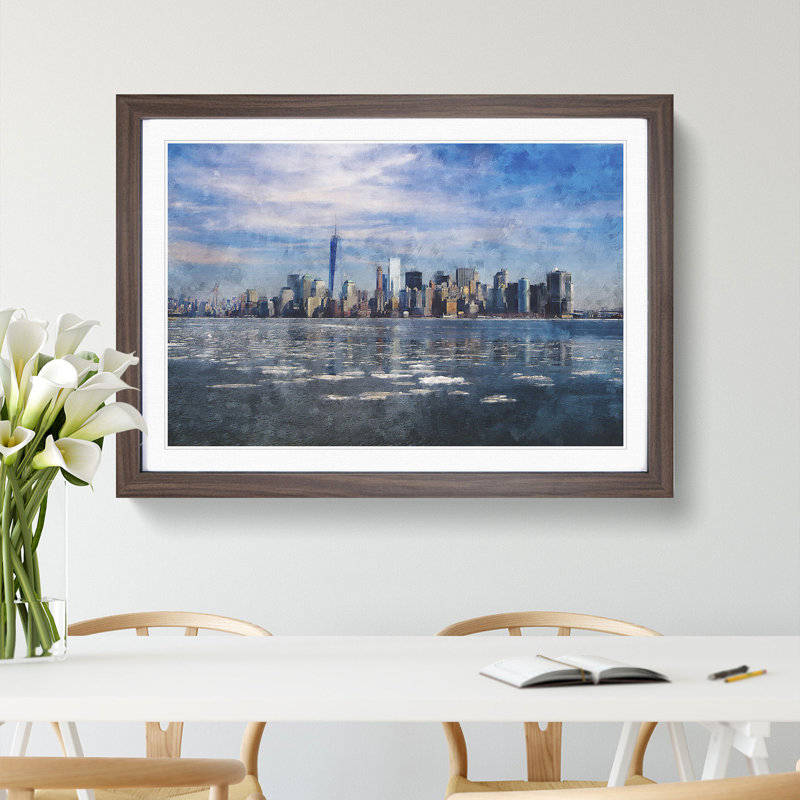 New York Skyline Vol.7 - Picture Frame Graphic Art, 27cm H x 36cm W x 2cm D, Walnut Framed