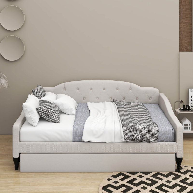 Full Size Upholstered Tufted Daybed With Trundle
