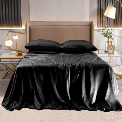 Elegant Comfort Luxurious 4-Piece Silky Satin Sheet Set, Skin And Hair Friendly, Wrinkle, Fade, Stain Resistant With Deep Pockets Fitted Sheet, Cooling Soft Satin Sheet Set