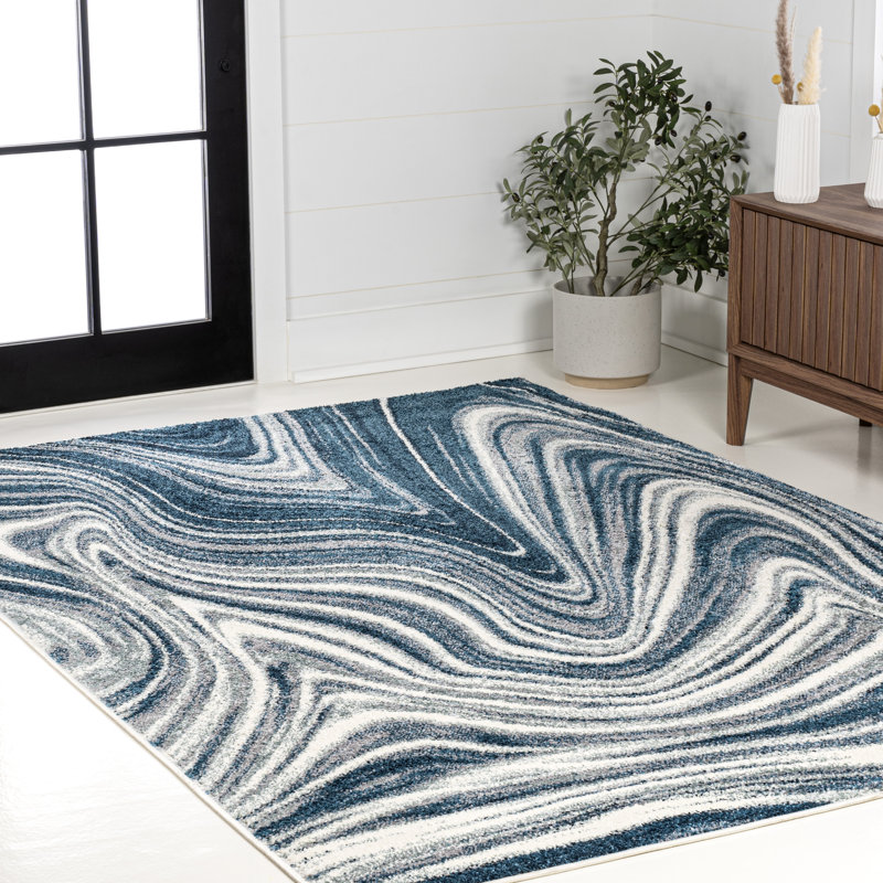Ledea Contemporary Glam Abstract Marble Turquoise/Cream Rug, Rectangle 7'9" x 10'