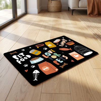 Playful Pet-Themed Multicolor Cat Litter and Feeding Mat with Cartoon Graphics (15.7'' W x 23.6'' L x 0.3'' H)
