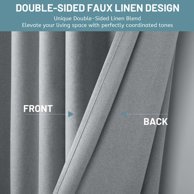 Maibach Linen Curtain Pair, Gray, 52" W x 84" L
