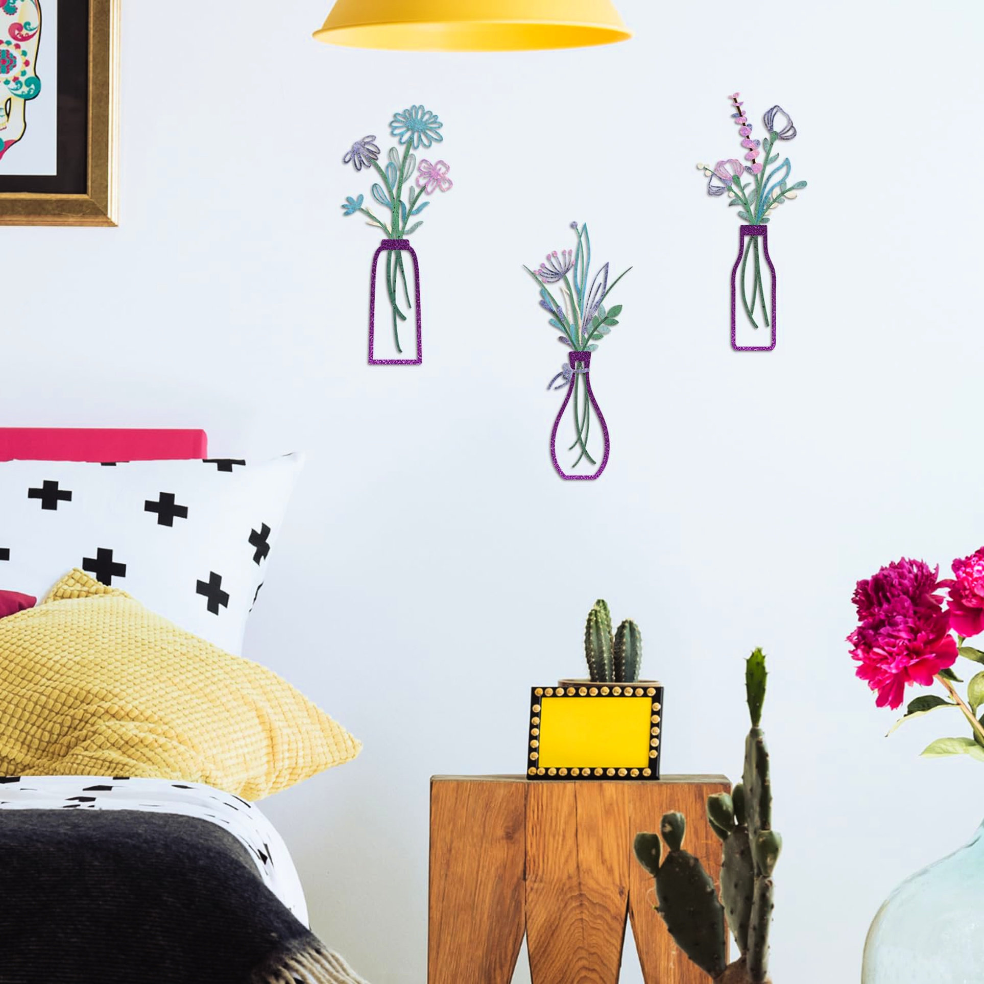 View of Ophelia & Co. Purple Metal Wall Decor Pieces, 3 - Piece Floral Design ...